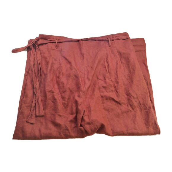 Free Label Sz 2XL 100% Linen Reese Wrap Pants Tie Waist Wide Leg Rust Orange - Picture 4 of 9
